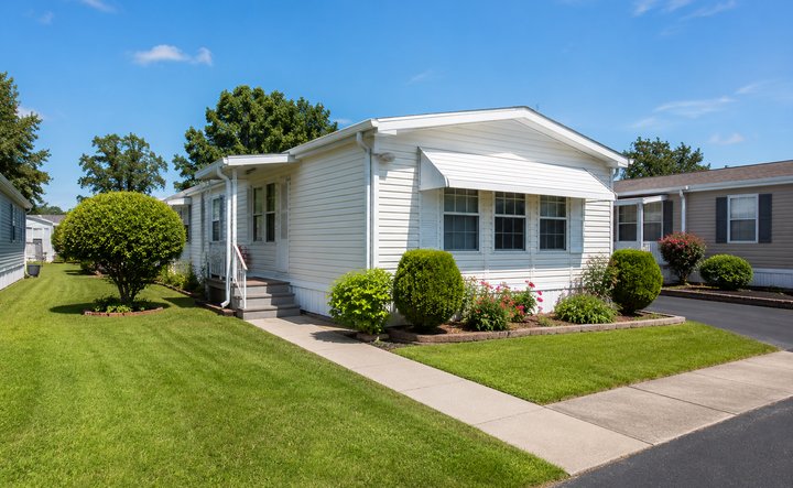 A tidy street of mobile homes